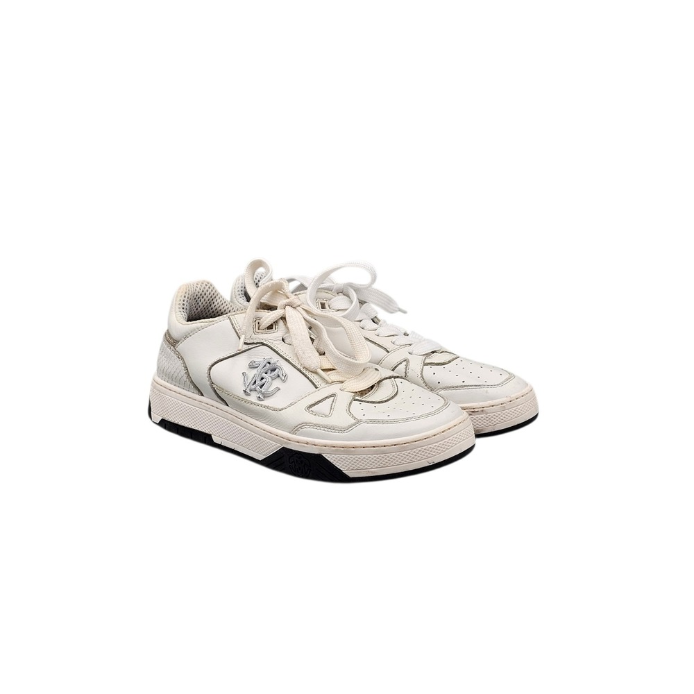 Roberto Cavalli Women's Size 37.5 EU 7.5 US RC Logo White‎ Leather Sneakers READ